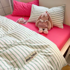 YICKYUE  -  Ins Style Bedding Set Duvet Cover Korean Style Wash Cotton Stripe Summer Soft Cool Summer Bed Sheet Set Comforte Set Quilt Cover