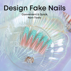 YICKYUE  -  24pcs 3D Water Drop Fake Nail Patches Green French Press on Nail Full Cover Wearable Summer Extra Long Ballet False Nail Patches