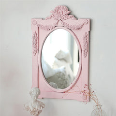 YICKYUE  -  French Retro Makeup Mirror Dressing Table Pink Princess Decorative Mirror Wooden Resin Hand-carved Wall Mirror Wall Home Decor