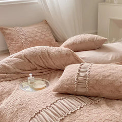 Yickyue luxury Artificial snow Rabbit fleece Winter Spring Bedding Set queen Warm Duvet Cover Set with Sheets high end king size bed set