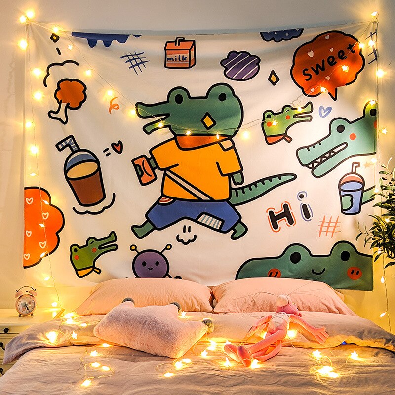 Tapestry Anime with Lights Ins Anime Lights Background Cloth Props Wall Hanging Decor Tapestry Psychedelic Wall Tapestry