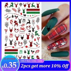 Merry Christmas 3D Nails Sticker Winter Snowflake Elk Xmas Trees Cartoon Adhesive Sliders Nail Art Accessories Decals BEF797-801