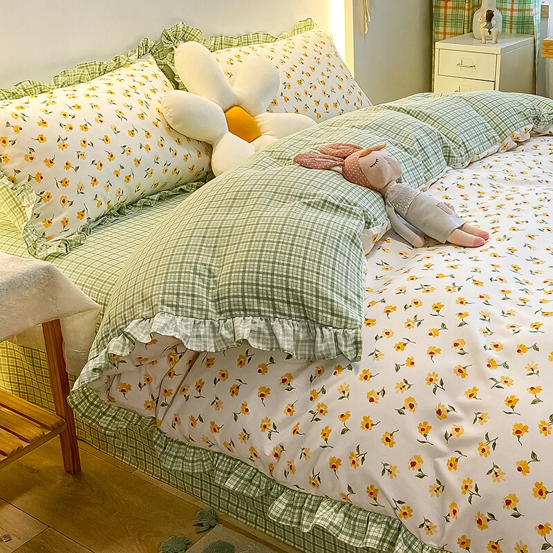 Four-Piece Bed Set Princess Style Nordic Style Washed Cotton Duvet Cover Bed Sheet Student Dormitory Three-Piece Set 4