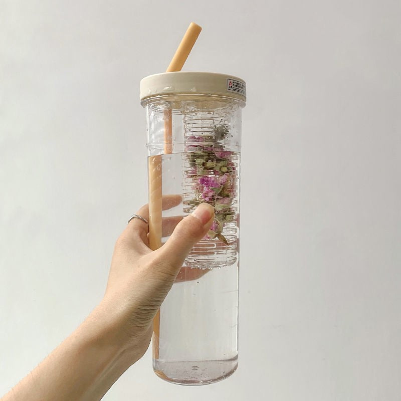 700ml Filter Plastic Water Bottle For Juice Tea Large Travel School Drinking Bottle With Foldable Straw Portable Cups BPA Free