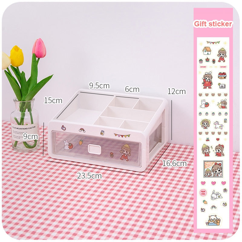 Yickyue Ins Desktop Cosmetic Storage Box Desk Shelf Student Dormitory Desk Finishing Artifact Drawer Box