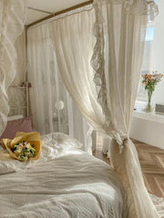 YICKYUE  -  Palace Mosquito Net with U-shaped Track Frame Romantic Lace Shading Bed Curtain Canopy Nets Three-door Bedcover Home Decoration