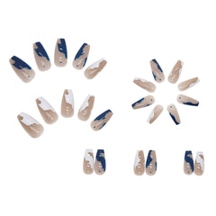 White N Blue Lovely Girl Nail Art Wearable Press On Fake Nails Tips 24pcs/box With Wearing Tools As Gift