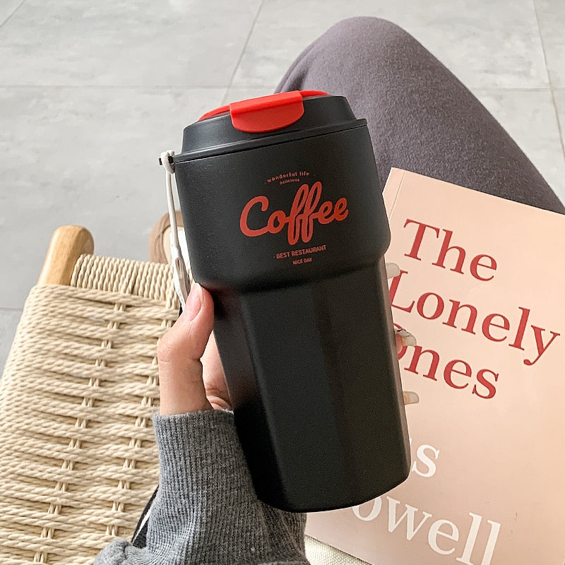 420ml/620ml Portable Stainless steel 304 Coffee Mug With Rope New Fashion Thermos Mug Travel Thermal Cup For Gifts