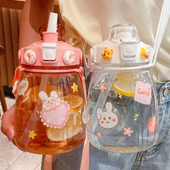 1200ml Plastic Water Bottle Tour Drinking Bottle Large Capacity Straw Plastic Cup  for Kids/Girl/Adult Outdoor Sports Bottle