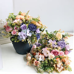 Silk Artificial Rose Flowers Cheap Autumn Decoration White Wedding Home Christmas Fall Fake Flower Bouquet Craft Wreath Supplies