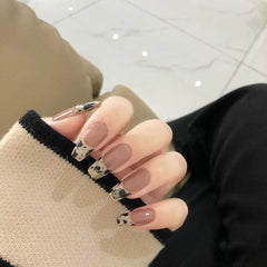 24pcs/set Leopard Anti-French Ballerina Nail Tips Amber Blooming Coffin Fake Nails Cow Pattern Artificial Detachable False Nails