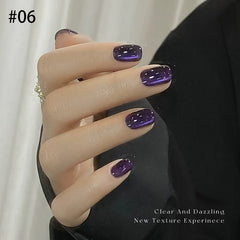 YICKYUE  -  10ML 1-9PCS Autumn And Winter Purple Immortal Mew Magnet Cat Eye Gel Nail Polish Christmas Nails  Purple Glass Bead Nail Glue