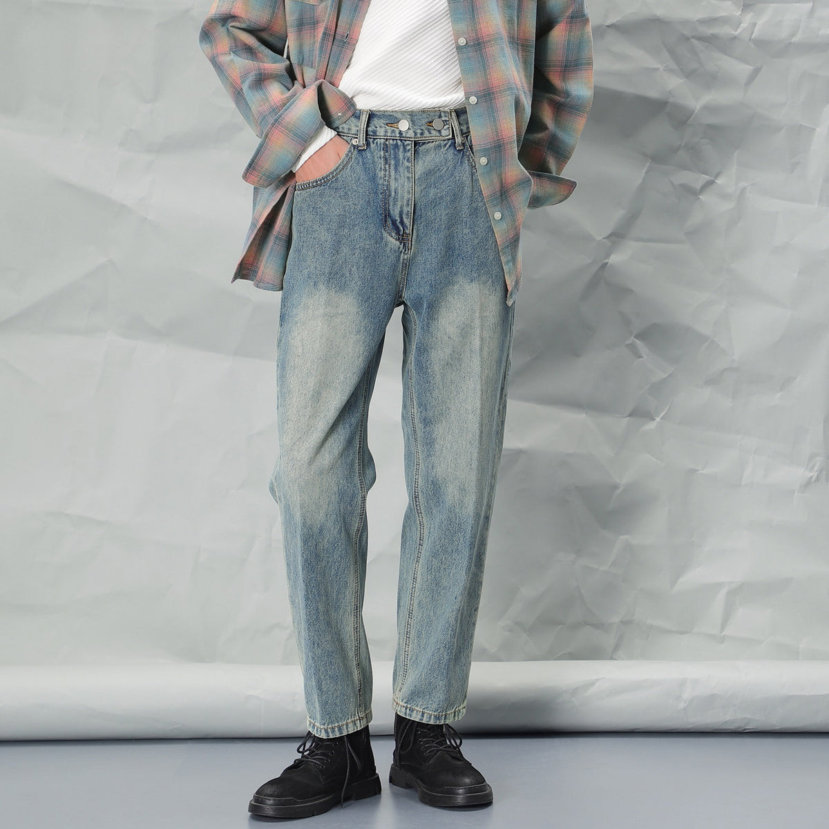 Hearujoy Vintage Make Old Washed Jeans Men Tapered Denim Pants Autumn Pure Cotton Fashion Straight Trouser British Style Casual Pant Male