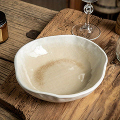 YICKYUE  -  [Ice-Cracked Ceramic Bowl] Unique 7.5-Inch Ceramic Bowl - Ice-Cracked Glaze, Retro Irregular Shape, Perfect for Salads, Appetizers & Japanese Ramen, White Textured Design for Stylish Dining