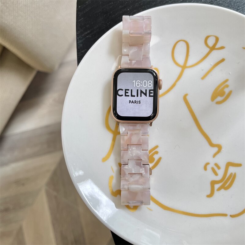 Transparent Resin Watch Band For Apple Watch 7 6 5 4 45mm 42 44mm Strap Bracelet For IWatch 41mm 38mm 40mm Series 6 5 4 3 correa