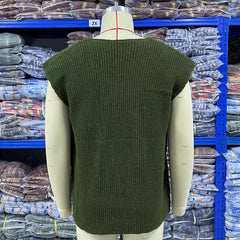 Hearujoy Spring Autumn Men Knitted Vest  V-Neck Sleeveless Sweater  Vintage Oversize Loose Knit Tank Tops   Leisure Waistcoat Streetwear