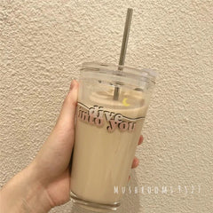 Korean Style Beautiful and Romantic Dive Into Your Dreamland Large-capacity Glass with Straw Lid Love Confession Glass Gift