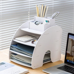 Yickyue Multilayer Multifunction Document Trays File Papepr Letter Holder Stationery Storage Desk Organizer Office Accessories