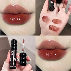 YICKYUE  -  Cheery Red Lip Gloss Lipstick Moisturizing Jelly  Matte Frozen Tea Lip Oil Waterproof Lasting Lip Gloss Korean Beauty Cosmetics