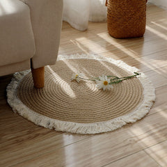 Hand-Woven Jute Carpet Japanese Living Room Minimalist Style Retro Coffee Table Cushion Living Room Sofa Cushion Home Decoration