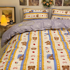 Yickyue Kids Bedding Set With Cute Dog Design Includes Flat Sheets Duvet Cover Pillowcase Bed Linen For Boys And Girls Kawaii Bedclothes
