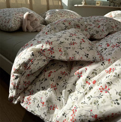 YICKYUE  -  Romantic pastoral red flower green leaf bedding set,twin full queen king cotton home textile bed sheet pillow case quilt cover