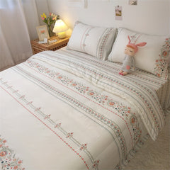 YICKYUE  -  Nordic Style Flower Pattern Bedding Set, Bedroom Decor, Girl's Room Flat Sheet Set, Cotton, Comforter Cover, Bedspread, 3/4 Pcs