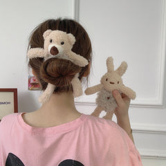 New Cute Plush Bear Hair Ties Ropes Elastic Hair Bands Washable Child Cartoon Fluff Bear Animals Hairband Headband Wholesale