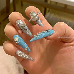 Handmade False Nail Tips Glittery Rhinestone Y2K Press On Nails Long Coffin Stiletto Reusable Fake Nail With Glue DIY Manicure