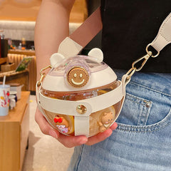 650ml Cute Magic Balls Water Bottle With Straw Summer Children's Student Transparent Plastic Water Kettle Big Belly Milk Cup