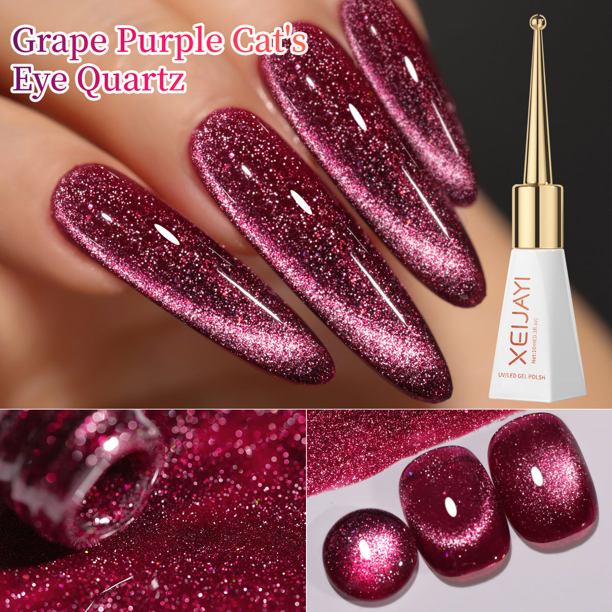YICKYUE  -  1pc 10ml Cat Eye Magnetic Gel Nail Polish Removable UV LED Light for Women - Magnetic Stick Not Included
