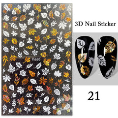 1 Sheet Maple Leaves 3D Nail Stickers Fall Leaf Flowers Line Sliders For Nails Self Adhesive Stickers Autumn Manicuring Decals