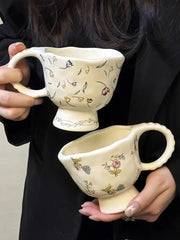 YICKYUE  -  Vintage Floral Ceramic Coffee Mug, Tall Water Cup, Restaurant Household Drinking Set, Kitchen and Dining Drinkware