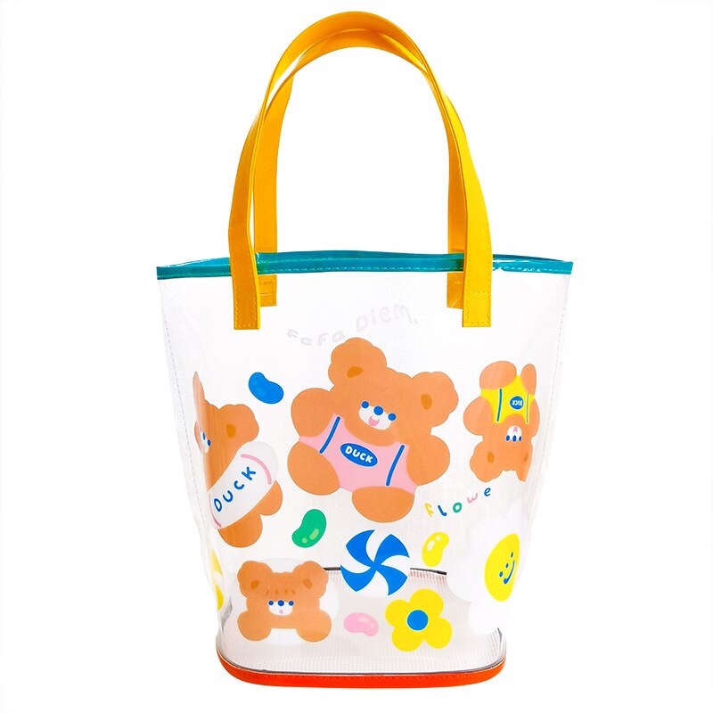 Korean Style Cute Rabbit Flower Clear Beach Bag Transparent Bag Bag Bag Mesh Beach Bag Net Red Girl Heart Single Shoulder Bag