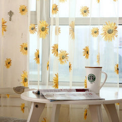 Modern Sunflower Pattern Tulle Window Curtains Voile Drapes for Living Room Bedroom Transparent Window Screening Home Decor