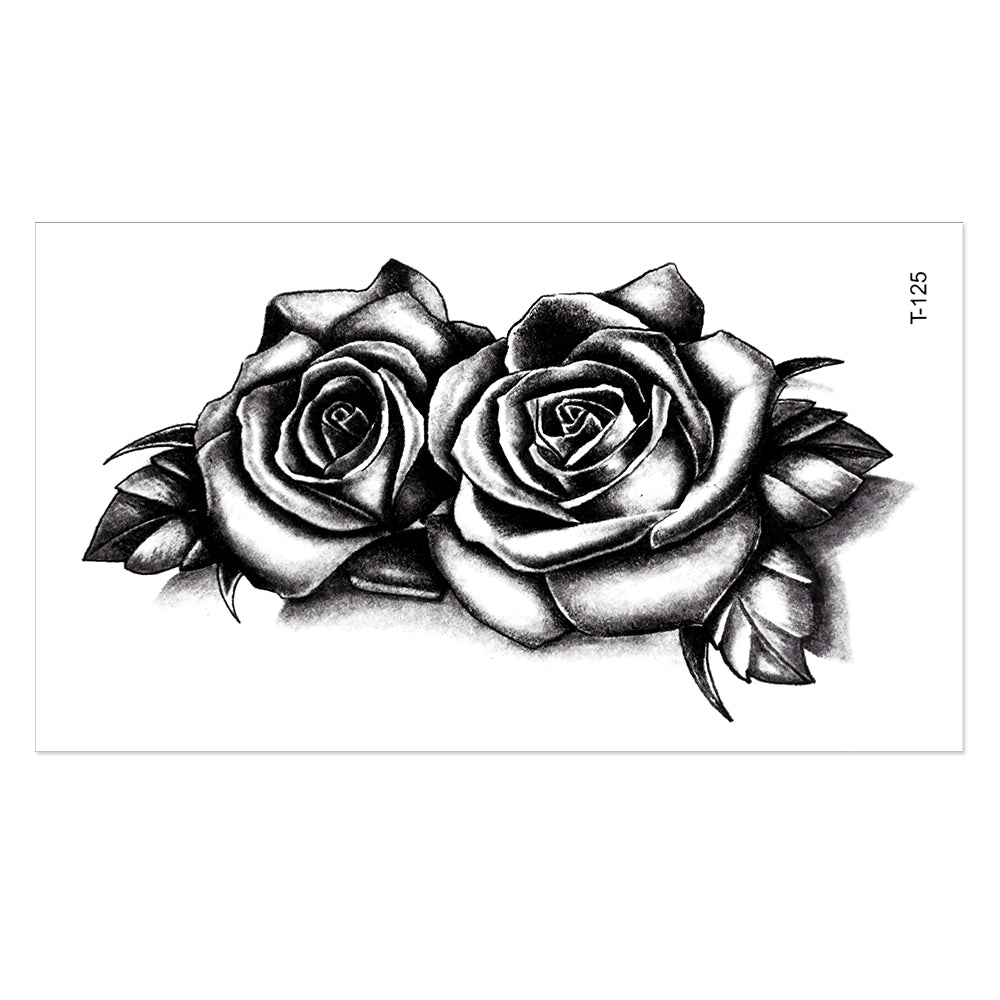 YICKYUE  -  Waterproof Double Rose Temporary Tattoo Sticker Flower Rose Flash Sexy Fake Black Rose Tattoos Body Art Arm Fake Sleeve Tattoo