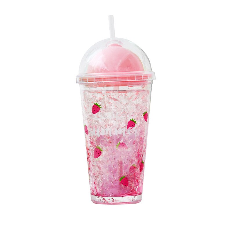 420 ML Kawaii Cherry Blossom Bottle Creative Sequin Rabbit Crushed Ice Cup Summer Ice Drink Bottle with Straw Coffee Juice Cups