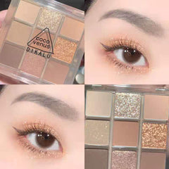 9 Colors Matte Glitter Eyeshadow Palette Waterproof Long-lasting Shimmer Eye Shadow Pigment Nude Shiny Eyeshadow Makeup Cosmetic