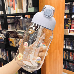 1200ml Kawaii Jumbo Water Bottle With 3D Sticker Straw For Children Adults Plastic Sport Shaker Cute Juice Drink Bottle BPA Free