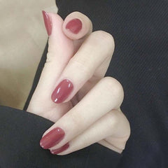 24pcs/set Round Bride fake nails press on  Bean Red Colors Fake Nails French Acrylic Artificial Fake Nail Art Tips with Glue  TN