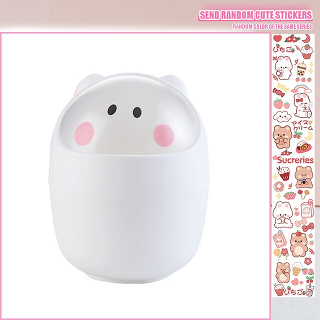 W&G Kawaii Desktop Trash Can with Cover Pudding Dog Table Organizer Cute Creative Table Bin Cartoon Mini Sundries Storage Bin