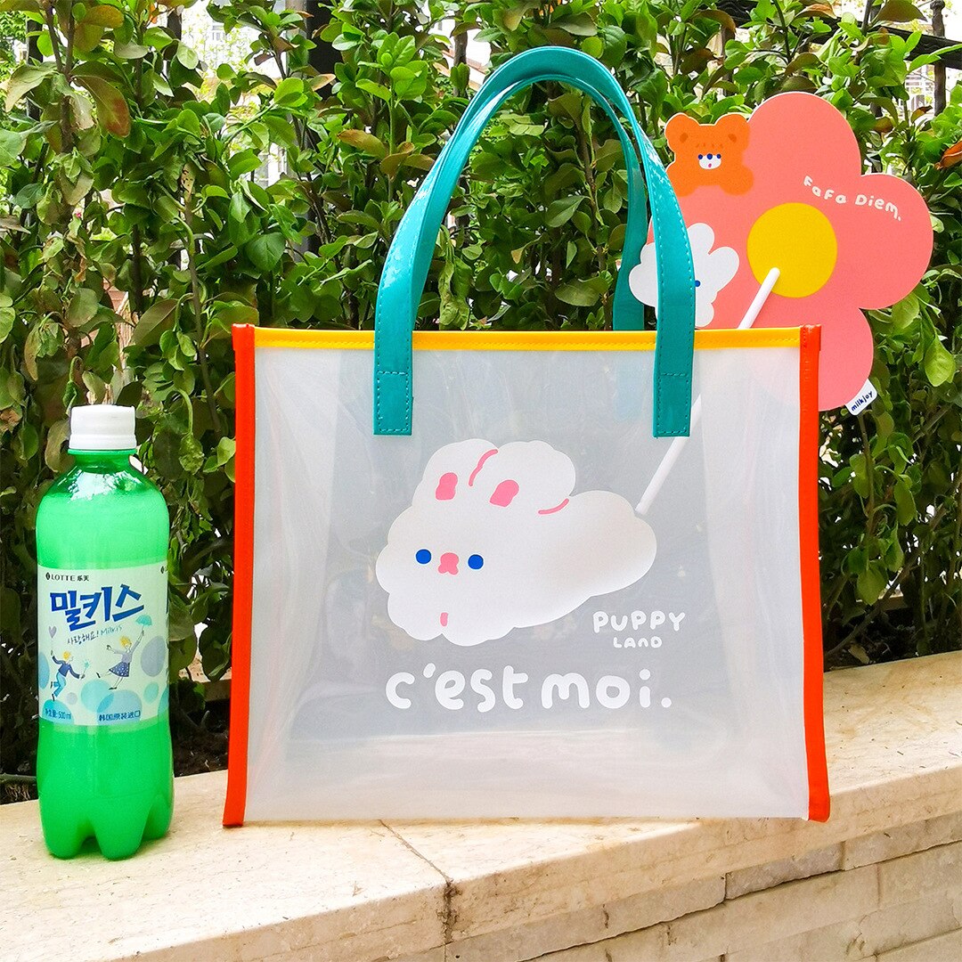 Korean Style Cute Girl Heart Bear Jelly Shopping Bag Student Make-up Bag Sundries Storage Bag