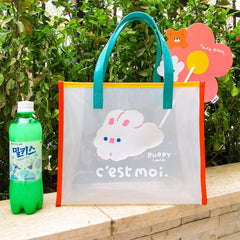 Korean Style Cute Girl Heart Bear Jelly Shopping Bag Student Make-up Bag Sundries Storage Bag