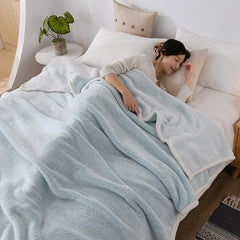 YICKYUE  -  Solid Color Velvet Double-sided Plush Blanket Winter Office Nap Cover Blankets Cloud Comfortable Car Travel Sleeping Bedspread