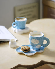 Hand Painted Could Mug and Sauser