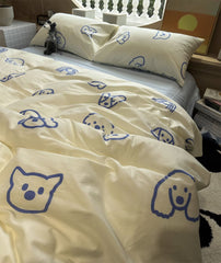 Yickyue  -  Fashion cute cartoon dog blue bedding set kid teen,twin full queen king cotton home textile bed sheet pillow case quilt cover