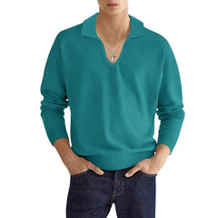 Hearujoy Autumn Men's Polo Shirt Solid Long Sleeve V-neck Breathable Tops Fashion Casual Polos Collar Tshirts Clothing For Men Streetwear