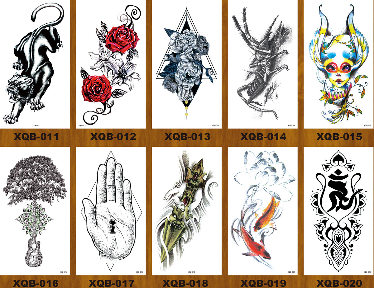 YICKYUE  -  10pcs/lot  sketch tattoo designs black flower peony rose temporary tattoo stickers waterproof arm sleeve breast tattoo for women