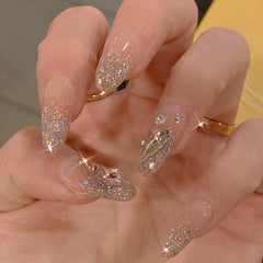 24Pcs/Box Charming Bow Fake Nails Butterfly Press On Nails Long Sets Ballet Diamond Nail Patch Wearable Full Cover Nail Tips