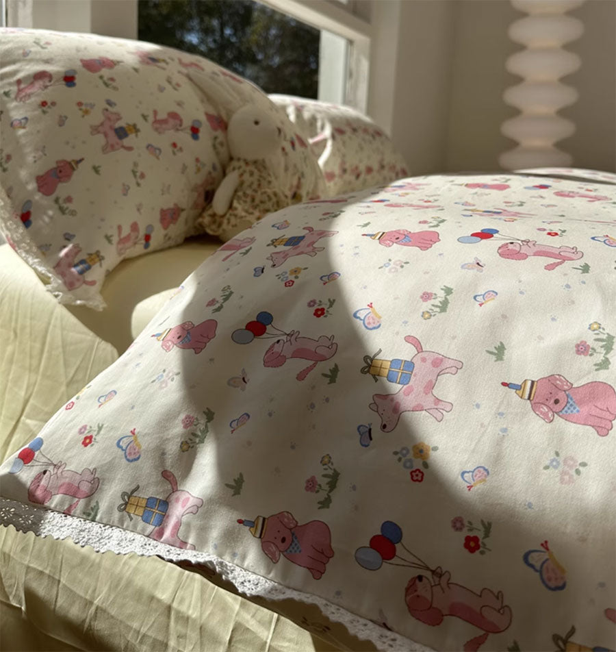 Yickyue -  Fashion cute cartoon pink dog bedding set teen,twin full queen king lovely cotton home textile bed sheet pillow case quilt cover